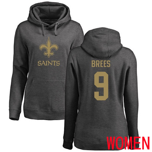 New Orleans Saints Ash Women Drew Brees One Color NFL Football #9 Pullover Hoodie Sweatshirts